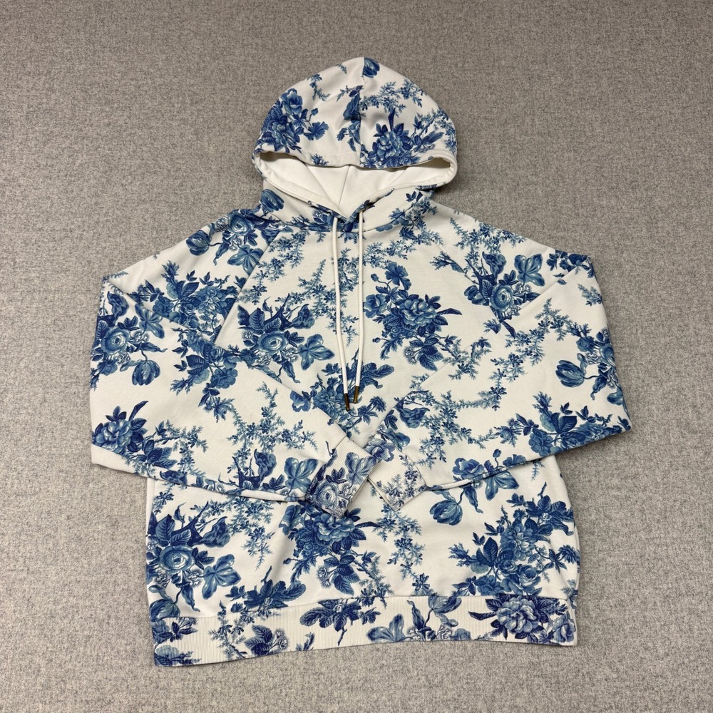 LoveShackFancy x Beach Riot Hoodie Size S Blue White Floral Toile Pullover Sweat
